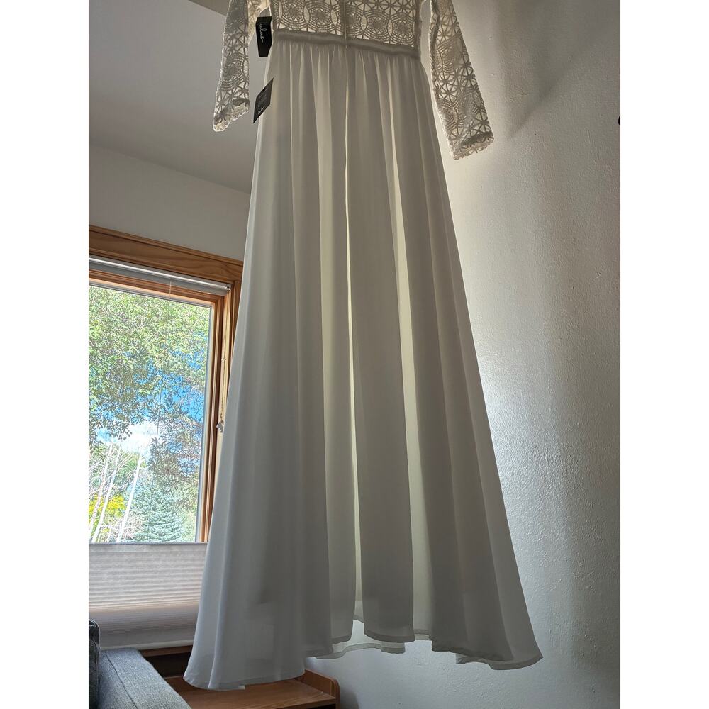 Lulus White/Off-White Lace Maxi Bridal Wedding Dress High Neck Long Sleeve Small - Picture 3 of 14